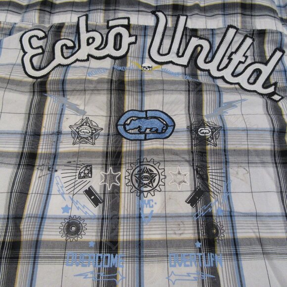 Vintage Ecko Unltd Men’s Shirt Medium White Striped Button Down Short Sleeve - Picture 9 of 12